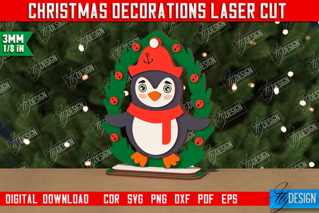 Christmas Decorations | Gift Idea | Decorative Figurine | Table Statuette Penguin | CNC File SVG Fly Design 