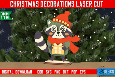 Christmas Decorations | Gift Idea | Decorative Figurine | Table Statuette Raccoon | CNC File SVG Fly Design 