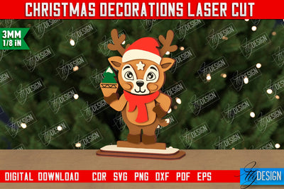 Christmas Decorations | Gift Idea | Decorative Figurine | Table Statuette Reindeer | CNC File SVG Fly Design 