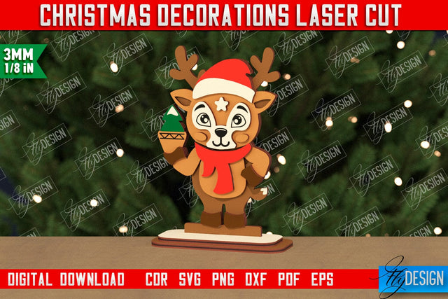 Christmas Decorations | Gift Idea | Decorative Figurine | Table Statuette Reindeer | CNC File SVG Fly Design 