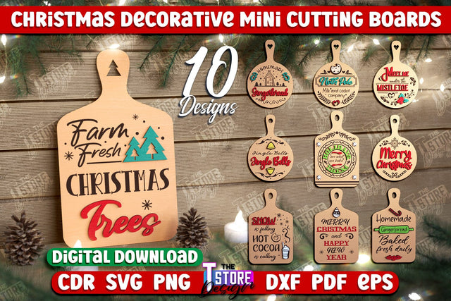 Christmas Decorative Cutting Boards Bundle | Wall Decor | Mini Cutting Boards | CNC Files SVG The T Store Design 