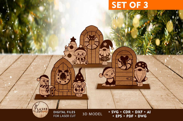 Christmas Decorative Doors Set, Ornaments Template, Laser Cut Files SVG LaserCutano 