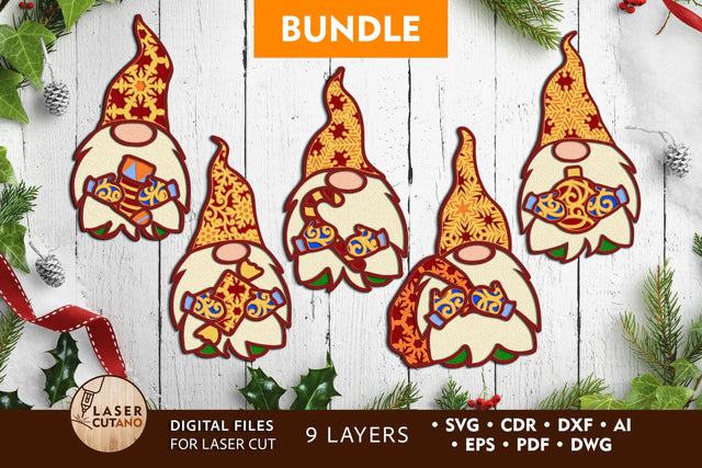 Christmas Decorative Gnomes Set Laser Cut Templates SVG LaserCutano 
