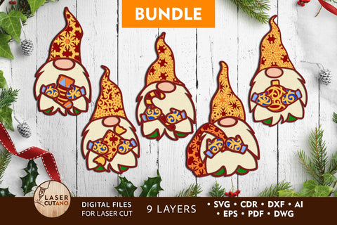 Christmas Decorative Gnomes Set Laser Cut Templates SVG LaserCutano 
