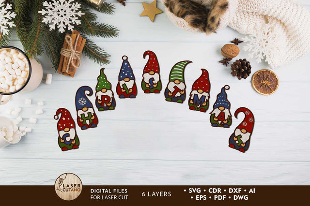 Christmas Decorative Gnomes With Letters, Cut Files SVG LaserCutano 