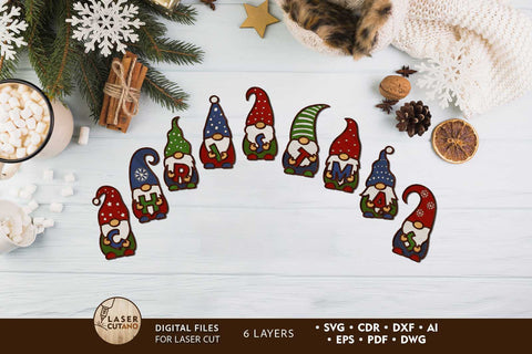 Christmas Decorative Gnomes With Letters, Cut Files SVG LaserCutano 