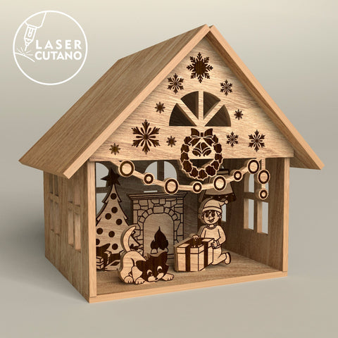 CHRISTMAS DECORATIVE HOUSE, Christmas Crafts, Wood Cut, Laser Cut Template SVG LaserCutano 