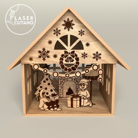 CHRISTMAS DECORATIVE HOUSE, Christmas Crafts, Wood Cut, Laser Cut Template SVG LaserCutano 