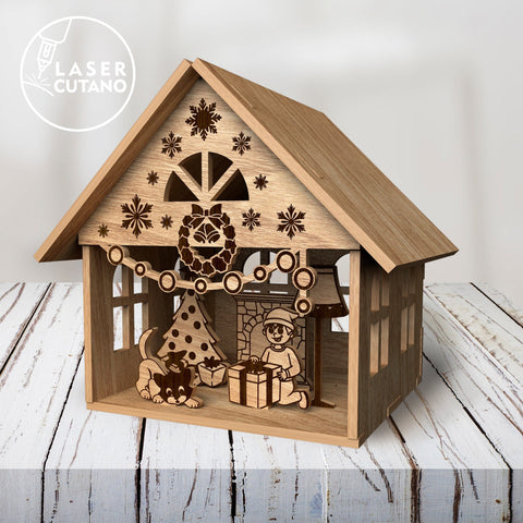 CHRISTMAS DECORATIVE HOUSE, Christmas Crafts, Wood Cut, Laser Cut Template SVG LaserCutano 