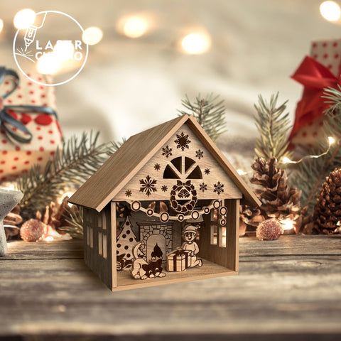 CHRISTMAS DECORATIVE HOUSE, Christmas Crafts, Wood Cut, Laser Cut Template SVG LaserCutano 