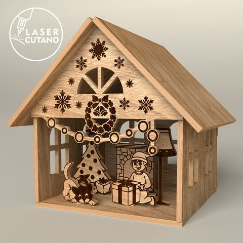 CHRISTMAS DECORATIVE HOUSE, Christmas Crafts, Wood Cut, Laser Cut Template SVG LaserCutano 