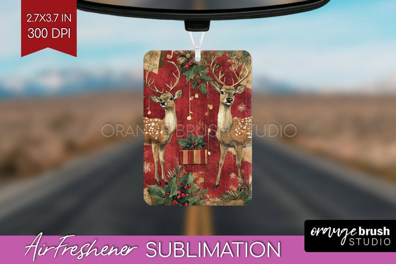 Christmas Deer Air Freshener PNG - Vintage Christmas Design Sublimation OrangeBrushStudio 