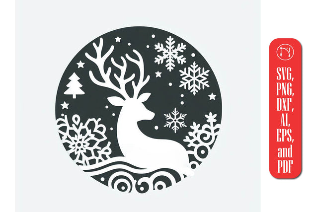 Christmas Deer and Snowflakes SVG Cut File SVG MD JOYNAL ABDIN 