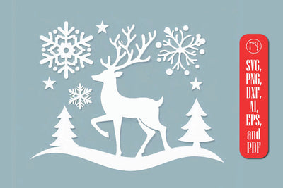 Christmas Deer and Snowflakes SVG Cut File SVG MD JOYNAL ABDIN 