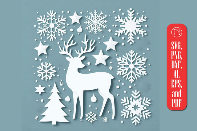 Christmas Deer and Snowflakes SVG Cut File SVG MD JOYNAL ABDIN 