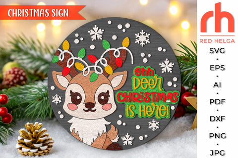 Christmas Deer Door Sign SVG, Xmas Hanger Cut File SVG RedHelgaArt 