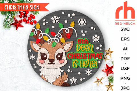 Christmas Deer Door Sign SVG, Xmas Hanger Cut File SVG RedHelgaArt 