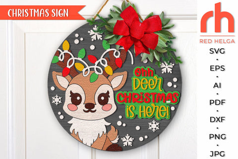 Christmas Deer Door Sign SVG, Xmas Hanger Cut File SVG RedHelgaArt 