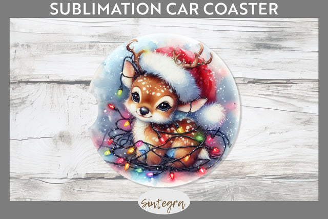 Christmas Deer Entangled in Lights Car Coaster Sublimation Sublimation Sintegra 