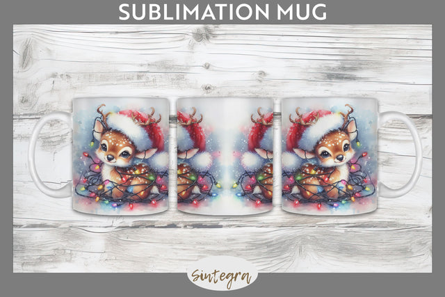 Christmas Deer Entangled in Lights Mug Wrap Sublimation Sublimation Sintegra 