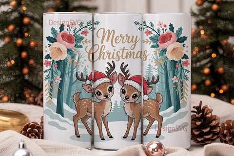 Christmas Deer Fawns 20oz Tumbler Wrap Sublimation DesignSVG 