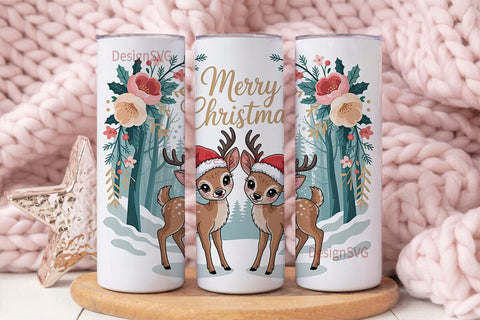 Christmas Deer Fawns 20oz Tumbler Wrap Sublimation DesignSVG 