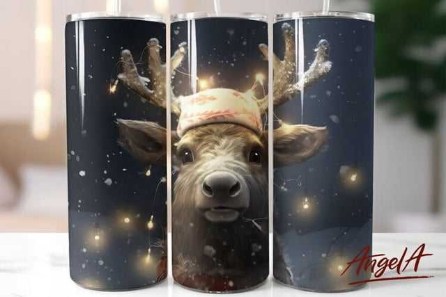 Christmas deer head with christmas garland / tumbler deer Sublimation Angelina Semenova 