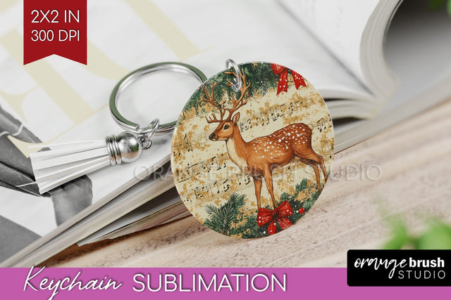 Christmas Deer Keychain PNG - Vintage Christmas Sublimation Sublimation OrangeBrushStudio 