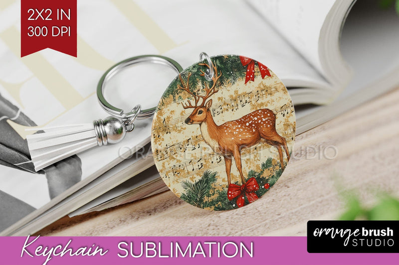 Christmas Deer Keychain PNG - Vintage Christmas Sublimation Sublimation OrangeBrushStudio 