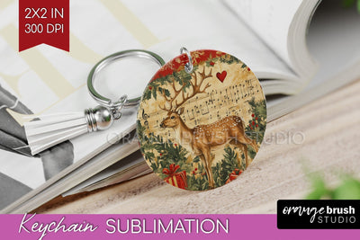 Christmas Deer Keychain PNG - Vintage Christmas Sublimation Sublimation OrangeBrushStudio 