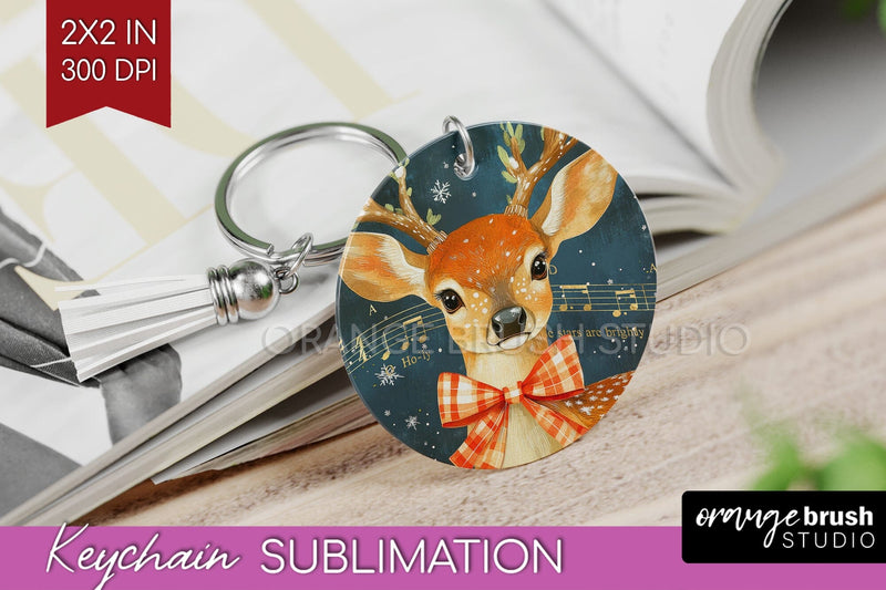 Christmas Deer Keychain PNG - Vintage Christmas Sublimation Sublimation OrangeBrushStudio 