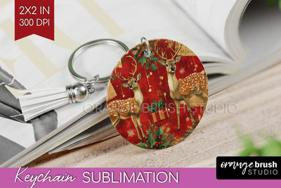 Christmas Deer Keychain PNG - Vintage Christmas Sublimation Sublimation OrangeBrushStudio 