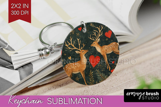 Christmas Deer Keychain PNG - Vintage Christmas Sublimation Sublimation OrangeBrushStudio 