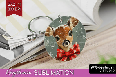 Christmas Deer Keychain PNG - Vintage Christmas Sublimation Sublimation OrangeBrushStudio 