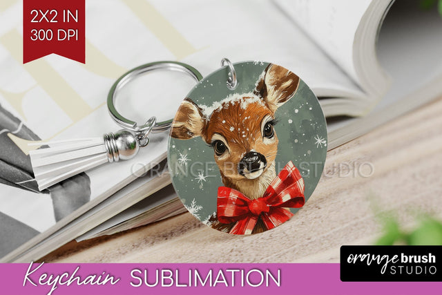 Christmas Deer Keychain PNG - Vintage Christmas Sublimation Sublimation OrangeBrushStudio 
