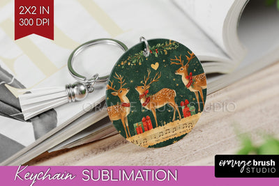 Christmas Deer Keychain PNG - Vintage Christmas Sublimation Sublimation OrangeBrushStudio 