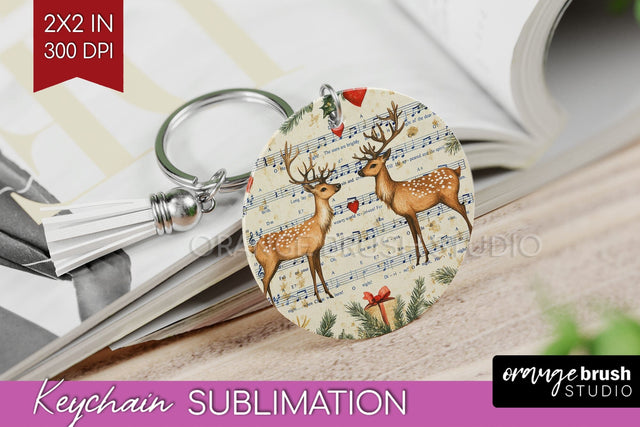 Christmas Deer Keychain PNG - Vintage Christmas Sublimation Sublimation OrangeBrushStudio 