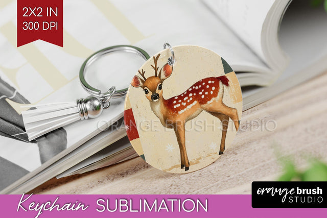 Christmas Deer Keychain PNG - Vintage Christmas Sublimation Sublimation OrangeBrushStudio 