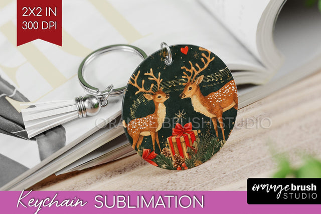 Christmas Deer Keychain PNG - Vintage Christmas Sublimation Sublimation OrangeBrushStudio 