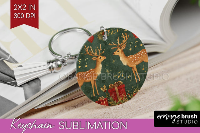 Christmas Deer Keychain PNG - Vintage Christmas Sublimation Sublimation OrangeBrushStudio 