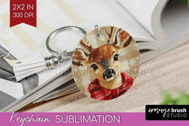 Christmas Deer Keychain PNG - Vintage Christmas Sublimation Sublimation OrangeBrushStudio 