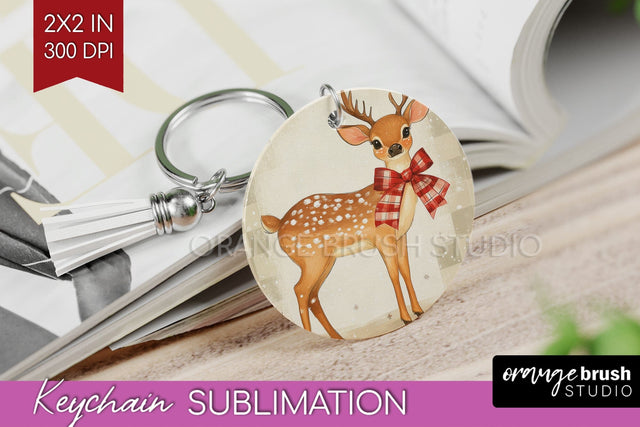 Christmas Deer Keychain PNG - Vintage Christmas Sublimation Sublimation OrangeBrushStudio 