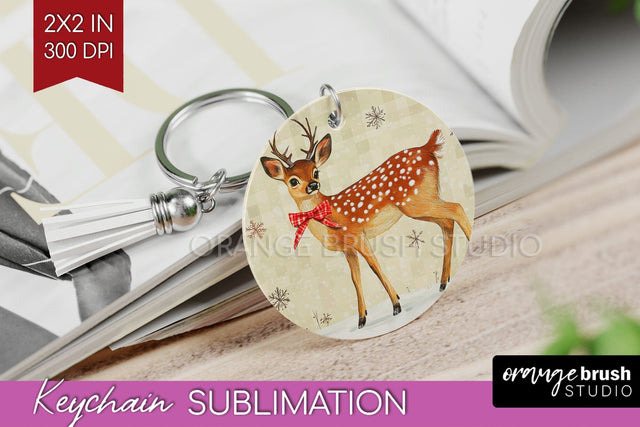 Christmas Deer Keychain PNG - Vintage Christmas Sublimation Sublimation OrangeBrushStudio 