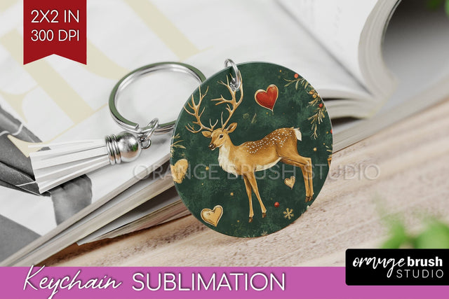 Christmas Deer Keychain PNG - Vintage Christmas Sublimation Sublimation OrangeBrushStudio 