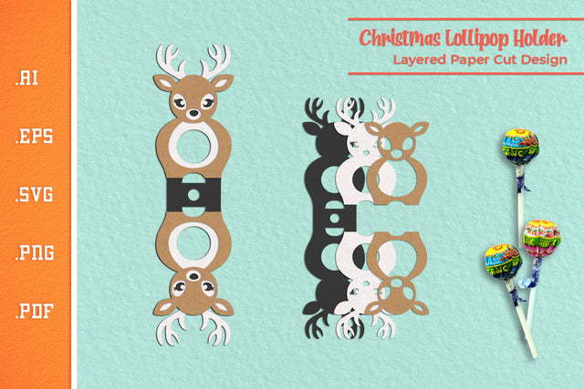 Christmas Deer Lollipop Holder - Paper Cut SVG 1 SVG Slim Studio 