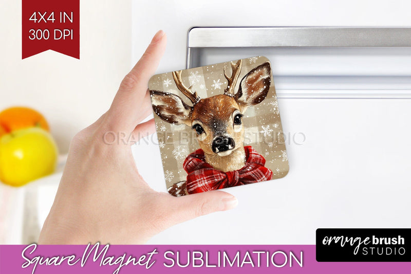 Christmas Deer Magnet Sublimation - Vintage Christmas Magnet Sublimation OrangeBrushStudio 