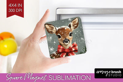Christmas Deer Magnet Sublimation - Vintage Christmas Magnet Sublimation OrangeBrushStudio 