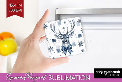 Christmas Deer Magnet Sublimation - Vintage Christmas Magnet Sublimation OrangeBrushStudio 