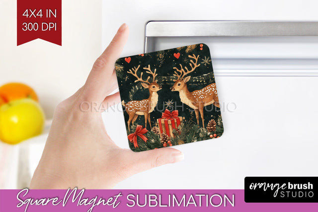 Christmas Deer Magnet Sublimation - Vintage Christmas Magnet Sublimation OrangeBrushStudio 