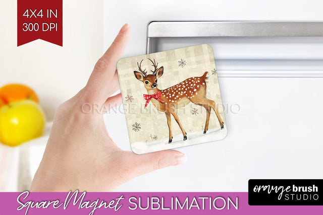 Christmas Deer Magnet Sublimation - Vintage Christmas Magnet Sublimation OrangeBrushStudio 
